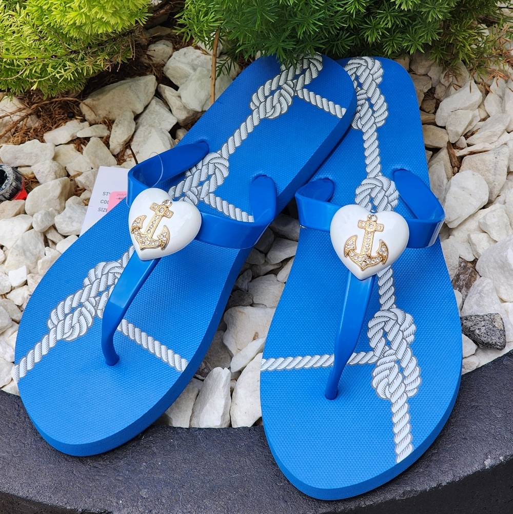 WLK By S.Miller Royal Blue Rhinestone Anchor Women's Flip Flop Sandals Size 10 - Picture 6 of 12
